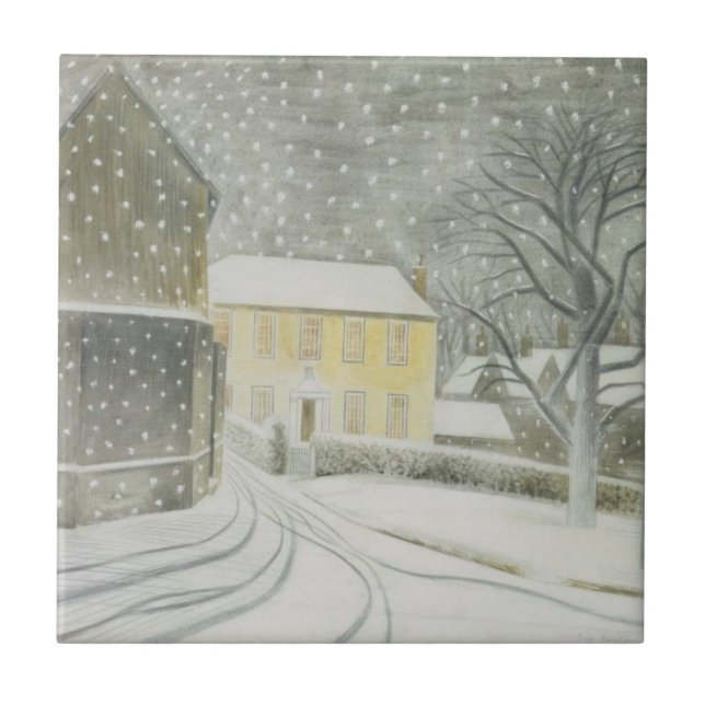 Azulejo De Cerâmica Halstead Road em Snow (por Eric Ravilious) (Frente)