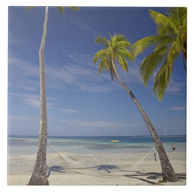 Azulejo De Cerâmica Hammock e palmeiras, estância de Plantation Island (Frente)