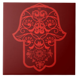 Azulejo De Cerâmica Hamsa floral (vermelho)
