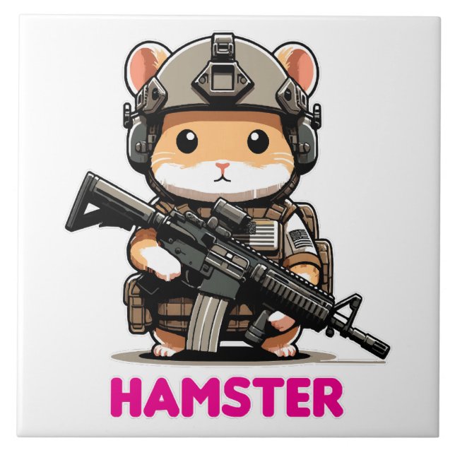 Azulejo De Cerâmica Hamster Tático (Frente)