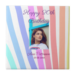 Azulejo De Cerâmica Happy 20th Birthday rainbow rustic boho lines phot