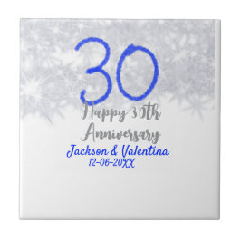 Azulejo De Cerâmica Happy 30th wedding anniversary silver blue glitter