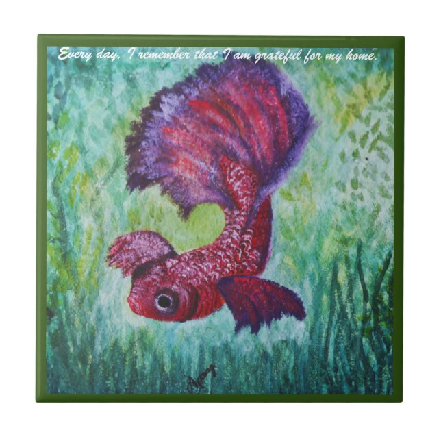 Azulejo De Cerâmica Happy betta fish enjoying his home (Frente)