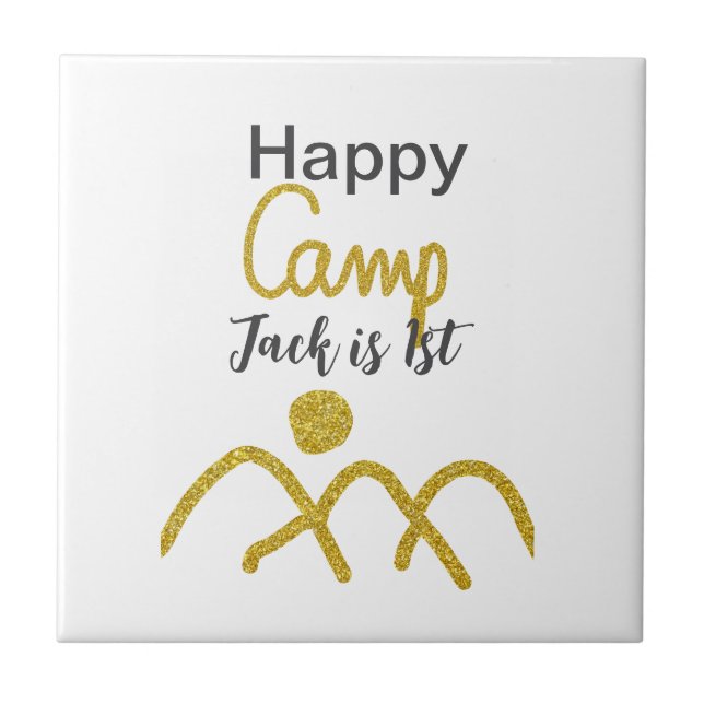 Azulejo De Cerâmica Happy camping camper one birthday kids golden sun (Frente)