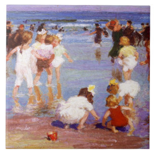 Azulejo De Cerâmica Happy Days at Beach (por E.H. Potthast)