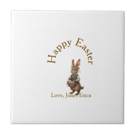Azulejo De Cerâmica Happy Easter brown bunny with eggs love add name 