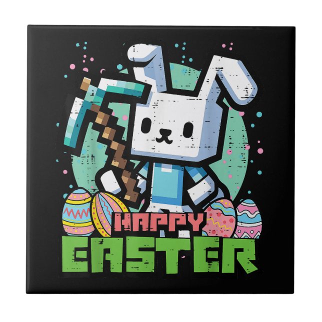 Azulejo De Cerâmica Happy Easter Bunny Pixel Game  (Frente)