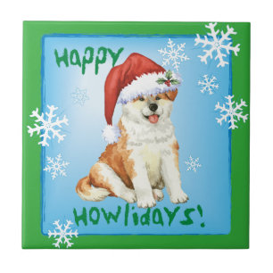 Azulejo De Cerâmica Happy Howliday Akita