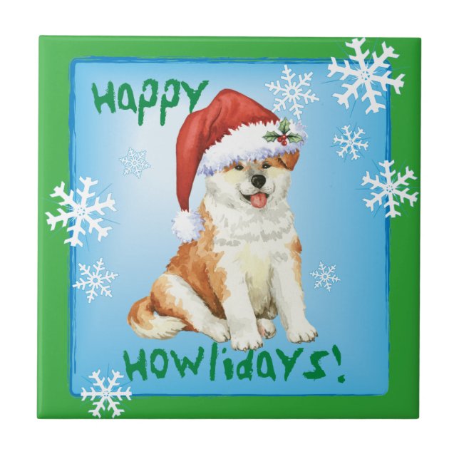Azulejo De Cerâmica Happy Howliday Akita (Frente)