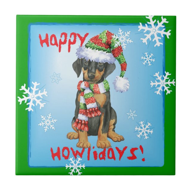 Azulejo De Cerâmica Happy Howliday Doberman (Frente)