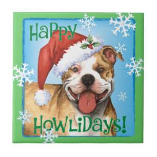 Azulejo De Cerâmica Happy Howliday Pit Bull Terrier