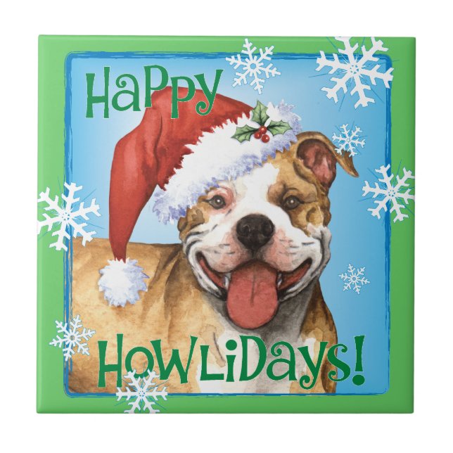 Azulejo De Cerâmica Happy Howliday Pit Bull Terrier (Frente)