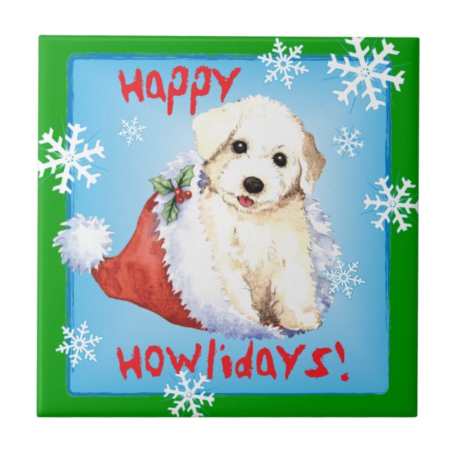 Azulejo De Cerâmica Happy Howlidays Bichon (Frente)