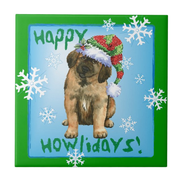 Azulejo De Cerâmica Happy Howlidays Leonberger (Frente)