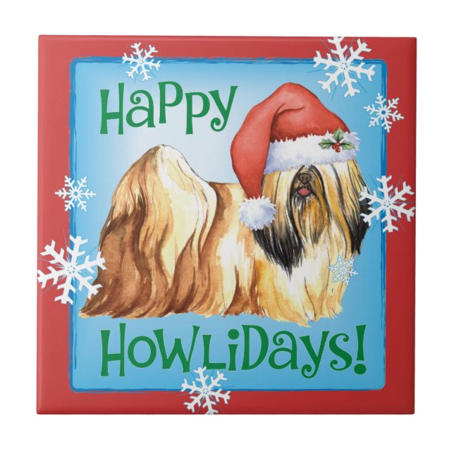 Azulejo De Cerâmica Happy Howlidays Lhasa Apso (Frente)