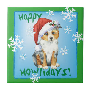 Azulejo De Cerâmica Happy Howlidays Mini American Shepherd