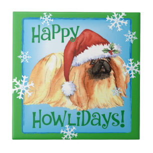 Azulejo De Cerâmica Happy Howlidays Pekingese