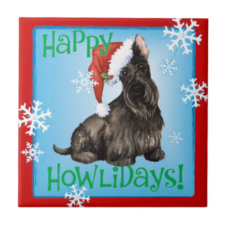 Azulejo De Cerâmica Happy Howlidays Scottish Terrier
