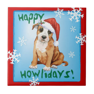 Azulejo De Cerâmica Happy Howlidays Staffordshire Bull Terrier