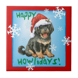 Azulejo De Cerâmica Happy Howlidays Tibetan Mastiff