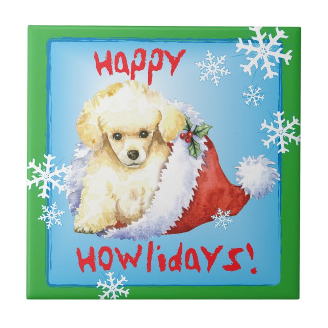 Azulejo De Cerâmica Happy Howlidays Toy Poodle (Frente)