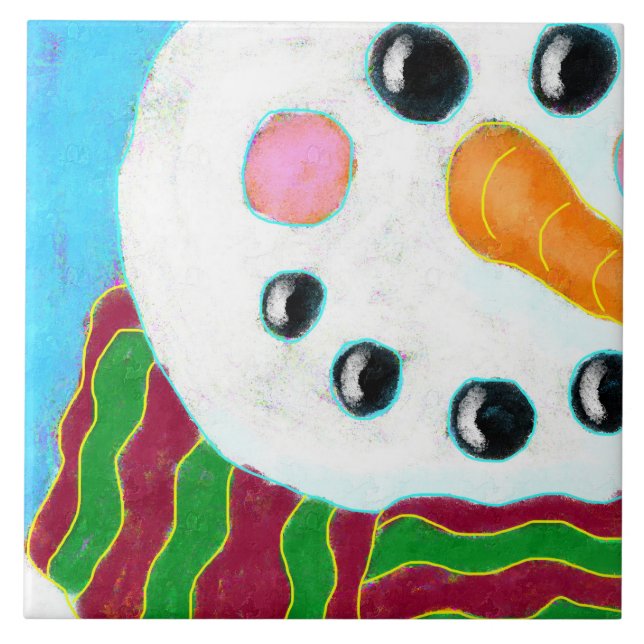 Azulejo De Cerâmica Happy Snowman Abstrato Art (Frente)