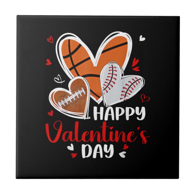 Azulejo De Cerâmica Happy Valentine Baseball Football Basketball Heart (Frente)