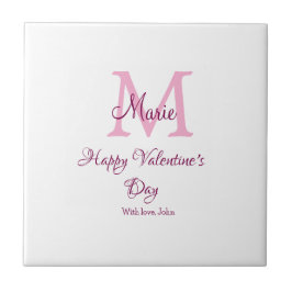 Azulejo De Cerâmica Happy valentine's day monogram pink name love girl