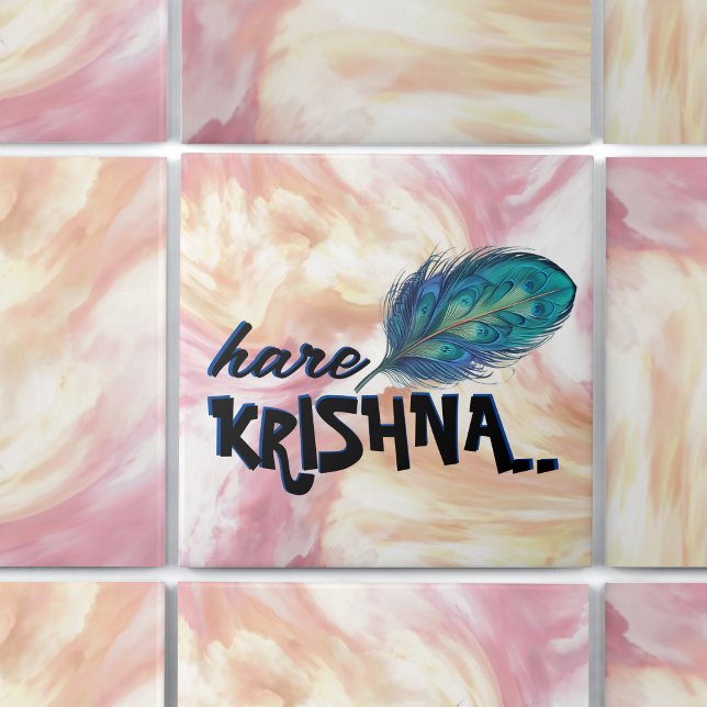 Azulejo De Cerâmica "Hare Krishna" Peacock Feather Hindu (Criador carregado)