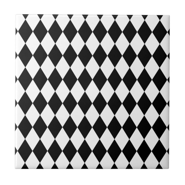 Azulejo De Cerâmica Harlequin preto e branco (Frente)