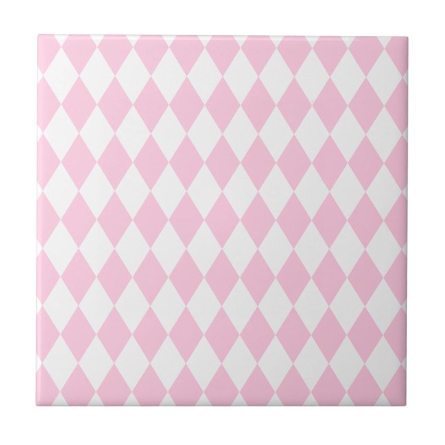 Azulejo De Cerâmica Harlequin rosa e branco (Frente)