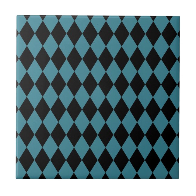Azulejo De Cerâmica Harlequin Teal e Black (Frente)