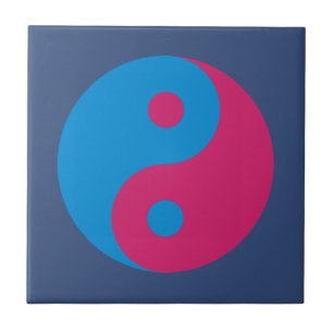 Azulejo De Cerâmica Harmonia colorida de Yin Yang azul e cor-de-rosa