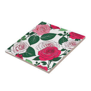 Azulejo De Cerâmica Harmonia de Florescimento Negrito - Rosa & Rosa Ve