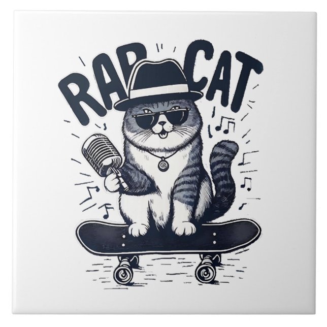 Azulejo De Cerâmica Harmonia do Rap Cat (Frente)