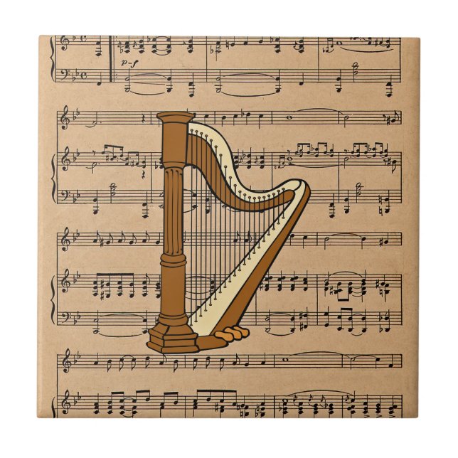 Azulejo De Cerâmica Harp com plano de fundo de música (Frente)