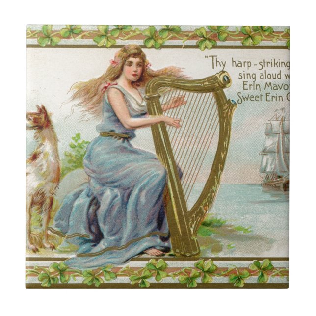 Azulejo De Cerâmica Harp & Lady do dia original de Saint Patrick (Frente)