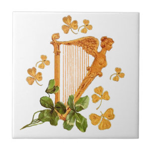 Azulejo De Cerâmica Harpa e trevos dourados de Ireland