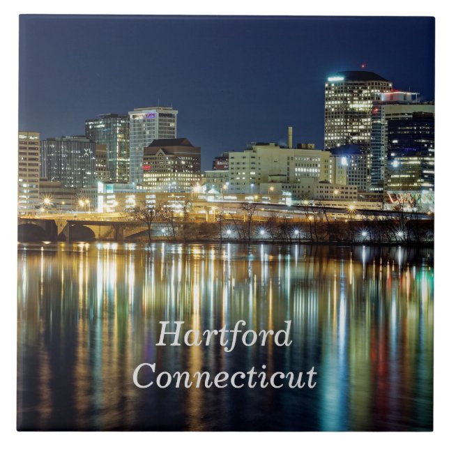 Azulejo De Cerâmica Hartford, fotografia de paisagem urbana rotulada e (Frente)