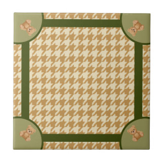 Azulejo De Cerâmica Haut Houndstooth com Urso de Pelúcia,
