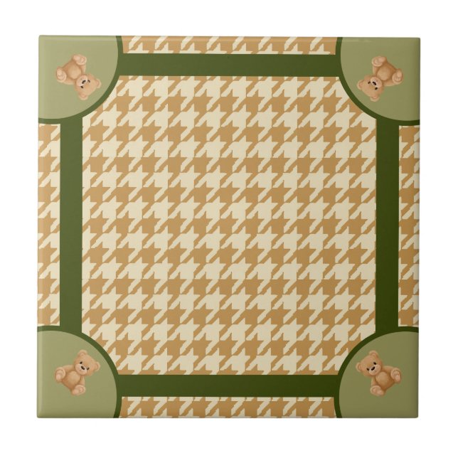 Azulejo De Cerâmica Haut Houndstooth com Urso de Pelúcia, (Frente)
