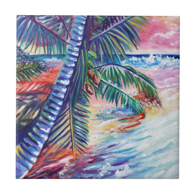 Azulejo De Cerâmica Havaiana Paradise Coconut Palm Kauai (Frente)