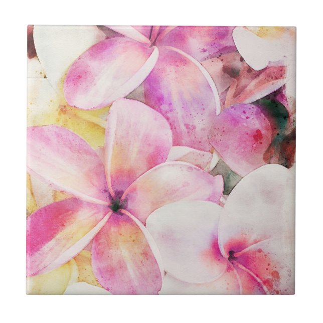 Azulejo De Cerâmica havaiana Plumeria Tropical Floral (Frente)