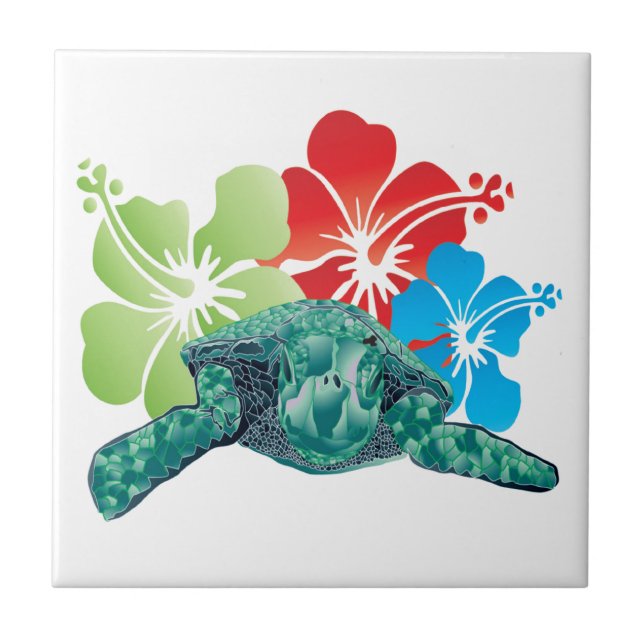 Azulejo De Cerâmica Hawaii Hibiscus Turtle (Frente)