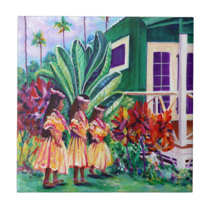 Azulejo De Cerâmica Hawaiian Keiki Hula Girls