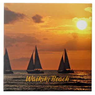 Azulejo De Cerâmica Hawaiian Sunset, Waikiki Beach,