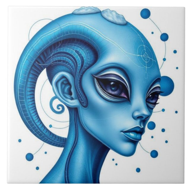 Azulejo De Cerâmica Head Of Blue Alien Closeup Sci-Fi Art (Frente)