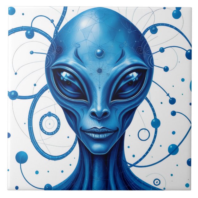 Azulejo De Cerâmica Head Of Blue Alien Closeup Sci-Fi Art (Frente)