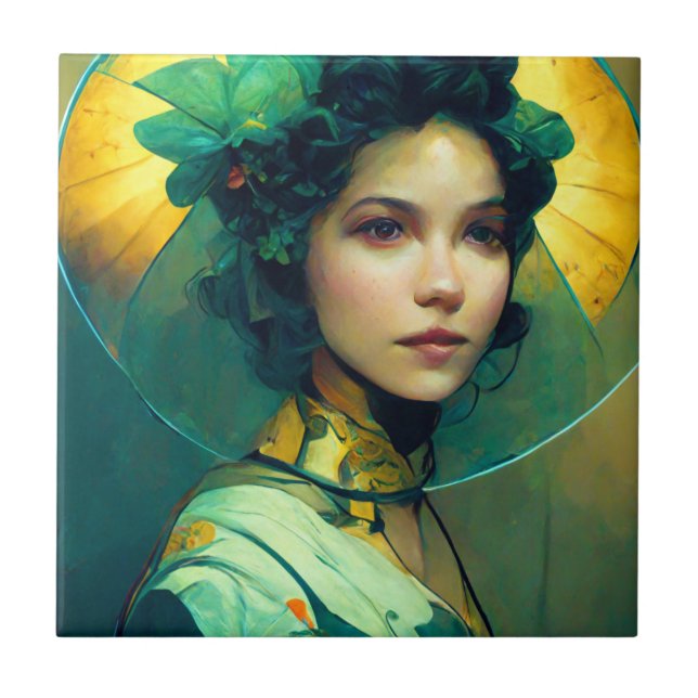 Azulejo De Cerâmica Headdress Fantasy Sci-Fi (Frente)