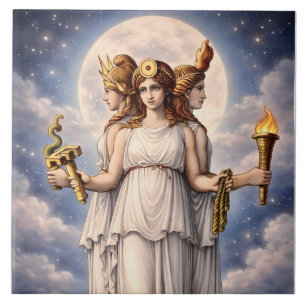 Azulejo De Cerâmica Hécate Tríplice Deusa Arte Celestial da Lua – mito